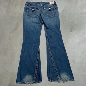 Y2K True Religion Joey Jeans Womens 31 Blue Flare Boot Cut Distressed Denim